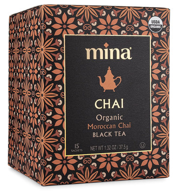 Mina Moroccan Chai, Organic Black Tea Bags, Organic Chai Tea With Cinnamon, Ginger Star Anise, Clove & Cardamom, Chai Latte Hot Or Iced, Healthy & Soothing Beverage - 90 Biodegradable Sachets