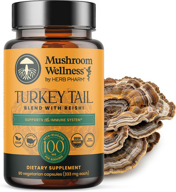 Mushroom Wellness Turkey Tail Blend With Reishi: Organic Turkey Tail & Reishi Mushroom Capsules, Mushroom Powder Supplement, Traditional Immune, Energy & Vitality Support, 90 Vegan Capsules