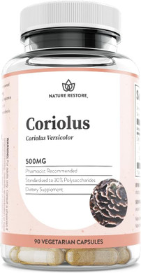 Nature Restore Coriolus Versicolor Mushroom Extract Supplement, 30 Percent Polysaccharides, Non Gmo, Gluten Free, 90 Capsules, Original Turkey Tail Mushroom Supplement