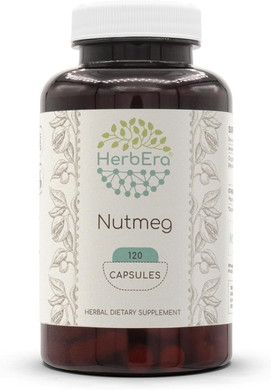 Nutmeg 60 Capsules, 500 Mg, Organic Nutmeg (Rou Dou Kou, Myristica Fragrans) Dried Nut (60 Capsules)