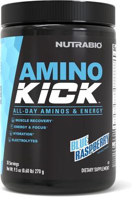 Nutrabio Amino Kick  Bcaa Powder With Natural Caffeine  Amino Acids Supplement For Energy, Hydration & Recovery  Bcaas, Electrolytes & Amino Acids  Pineapple Passionfruit, 30 Servings