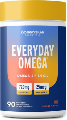 Oceanblue Essentials Everyday Omega 3  90 Count  Burpless Fish Oil Supplement With Vitamin D3  Epa & Dha For Heart And Immune Support  Non-Gmo  Tasty Orange Flavor  3 Month Supply