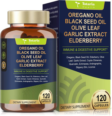 Oil Of Oregano With Black Seed Oil Capsules High Absorption With Garlic,Olive Leaf,Quercetin,Black Pepper And More Supplement For Women And Men Immune Support Digestive Health 120 Counts