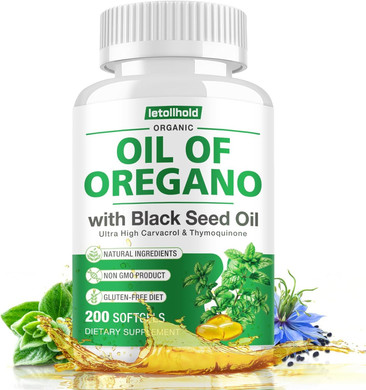 Oil Of Oregano With Black Seed Oil, 400 Softgel Oregano Oil Oapsules Organic, High Carvacrol, Immune & Antioxidant Support