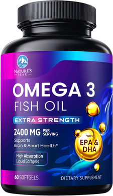 Omega 3 Fish Oil 2400 Mg Supplement, Sustainably Sourced, Triple Strength Omega-3 Supplement Softgels, Brain Health Support, Epa & Dha Fish Oil Fatty Acids Supplements, Gluten & Gmo Free, 60 Softgels