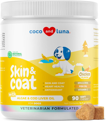 Omega 3 Fish Oil For Dogs - 120 Chewable Tablets - With Omega 3, 6, And 9, Vitamin E For Dog Shedding, Itchy, Dry Skin, Joint & Heart Support