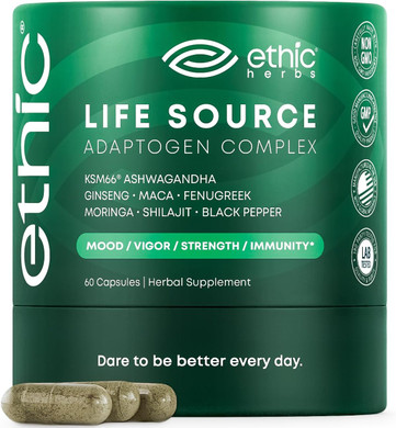 Organic Ksm66 Ashwagandha Blend For Mood Boost And Stress Support With Maca Ginseng Shilajit Moringa Fenugreek. Natural Multivitamin Supplements For Women And Men 60 Capsules