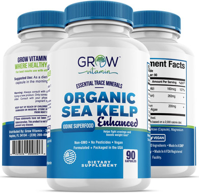 Organic Sea Kelp (Icelandic) Enhanced - Pure Healthy Thyroid Support Natural Iodine Supplement W/Organic Sea Kelp, Blue-Green Algae & Red Algae - Immune System & Metabolism Support - 90 Capsules