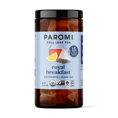 Paromi Royal Breakfast Organic Black Tea, Signature Jar, 15 Count
