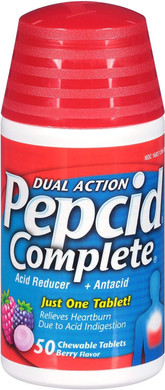 Pepcid Complete Acid Reducer + Antacid Chewables, 10Mg Famotidine, 800Mg Calcium Carbonate & 165Mg Magnesium Hydroxide Per Heartburn Medicine Tablet, Antacid Chews, Mint, 50 Ct