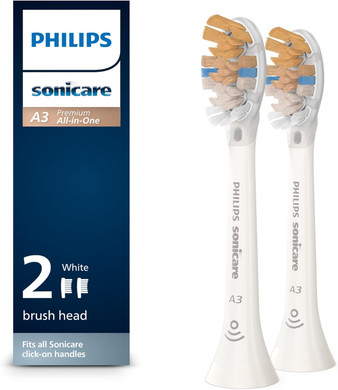 Philips Sonicare Genuine A3 Premium All-In-One Replacement Toothbrush Heads, 2 Brush Heads, Black, Hx9092/95