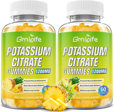 Potassium Citrate Gummies, High Potassium Supplement Gummies 1200Mg Support Leg Cramps & Muscle Health, Potassium Gummies For Adults & Kids, Vegan, Pineapple Flavor 60 Count