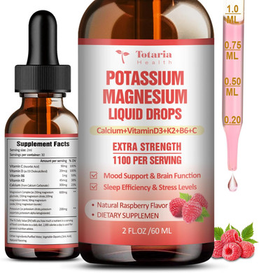 Potassium Magnesium Supplement Liquid Drops - High Absorption Potassium Supplement With Magnesium, Calcium, Vitamin D3 K2, Vegan, Non-Gmo Potasio Support Leg Cramps, Bone, Muscle - 4 Fl Oz