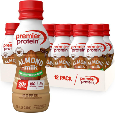Premier Protein Almondmilk Non-Dairy Protein Shake, 20G Protein, 5G Sugar, 11.5 Fl Oz, Vanilla, 12 Count