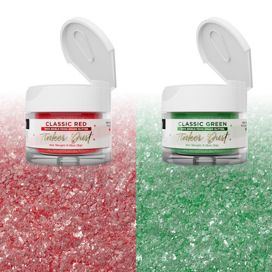 Prime Christmas Bundle - Classic Red And Classic Green Tinker Dust Bundle (5G, 2X Jar) Edible Glitter Dust For Cake Decorating, Cookies, And Desserts!