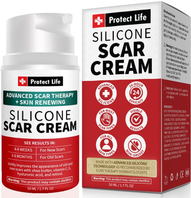 Protect Life Silicone Scar Cream For Surgical Scars, Injury & Keloid Scar Treatment, Moisturizing Scar Removal Cream, Rejuvenating Silicone Scar Gel