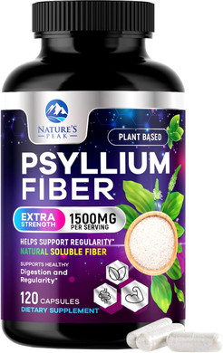 Psyllium Fiber Supplement 2000Mg, Natural Soluble Fiber For Daily Digestive Health & Regularity Support, Plant-Based Vegan Psyllium Husk Powder Caps, Sugar-Free, Non-Gmo & Gluten-Free - 60 Capsules