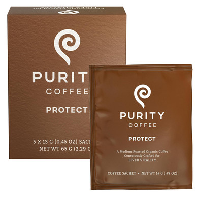 Purity Coffee Protect Highest Antioxidant Light-Medium Roast - Usda Certified Organic Specialty Grade Arabica Single-Serve Packets - Third Party Tested For Mold, Mycotoxins, Pesticides - 5 Ct Box