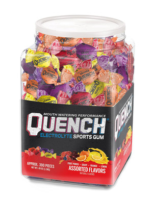 Quench Gum Variety Tub, Electrolytes Chewing Gum For Athletes And Sports Trainers, New Assorted Fruity Flavors, 300 Pieces