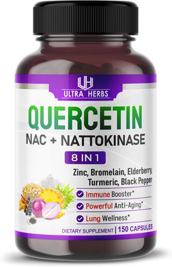Quercetin Supplement With Bromelain, Vitamin C And Zinc, Nattokinase, Nac, Elderberry, Elderberry | 8 In 1 Ultra Antioxidant Complex For Immune Health | 150 Capsules