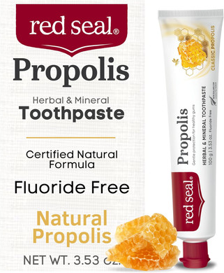 Red Seal Propolis Herbal & Mineral Natural Toothpaste - Fluoride Free, Organic Toothpaste, Natrue Certified Natural - Natural Gum Health And Oral Hygiene, Not Artificial Flavors, Cruelty-Free, 3.53 Oz