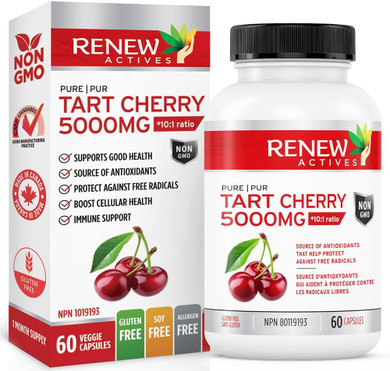 Renew Actives Tart Cherry Extra 500Mg Per 2 Capsules  High-Potency Antioxidant For Free Radical Protection & Wellness  60 Easy-To-Swallow Capsules  Made In Canada