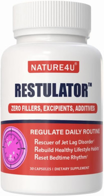 Restulator  Double Capsule Sleep Aid, Circadian Rhythm Support, Jet Lag Relief, Fall Asleep Fast & Wake Refreshed, Non-Habit Forming, Targeted Release 30Capsules