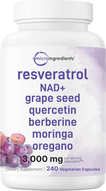 Resveratrol Nad Supplements For Women & Men 3,000Mg, 240 Veggie Capsules | Nmhn Supplement Alternative | 11-In-1 Antioxidant Blend Of Quercetin, Moringa, & More | Immune, Heart, & Brain Support