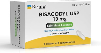 Rising Health - Fast Relief Medicated Laxative Suppositories - Rectal Use Only, Bisacodyl 10 Mg - Stimulant Laxative - Constipation Relief - Works In 15 Minutes To 1 Hour (12 Count, 12, Count)