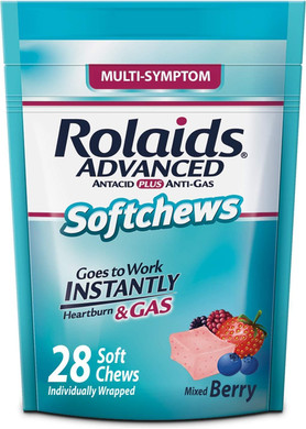 Rolaids Advanced Antacid Plus Anti-Gas Softchews, 28 Count, Mixed Berry, Heartburn And Gas Relief