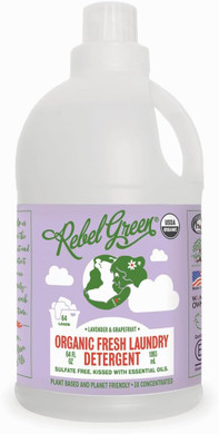 Rebel Green Usda Organic He Liquid Fresh Laundry Detergent - Natural & Hypoallergenic Laundry Soap, Lavender And Grapefruit - 64 Loads