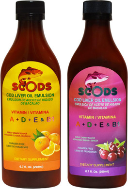 Scods Emulsion Cherry And Orange Flavor .Cod Liver Oil Vitamin A + D + E & B1