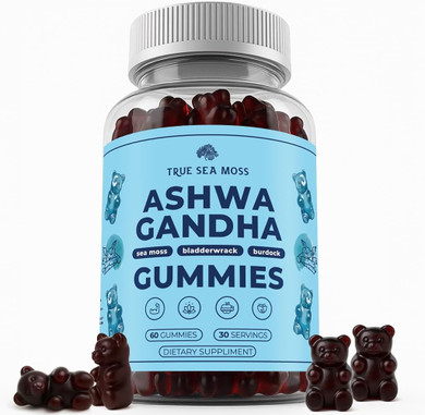 Sea Moss Gummies With Ashwagandha, Burdock Root & Bladderwrack  Vegan, Non-Gmo Seamoss Supplement For Men, Women & Kids  1200Mg Irish Moss, Low Sugar, Usa Made, 60 Gummies