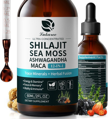 Shilajit Liquid Drops, 12-In-1 Complex - Sea Moss, Ashwagandha, Maca, Fulvic Acid, Trace Minerals, Liquid Vitamins Supplement For Men And Women, Energy, Antioxidant, Immune Support, 60Ml/2 Fl Oz