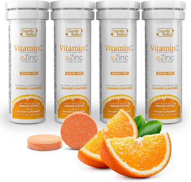 Signify Nature Vitamin C 1000Mg Effervescent Tablets - Potent Immune Support Vit C With Zinc Supplement - Sugar-Free & Vegan Formula | Dissolvable Vitamin C Tablets - Water Soluble Fizzy Elixir - 40Ct
