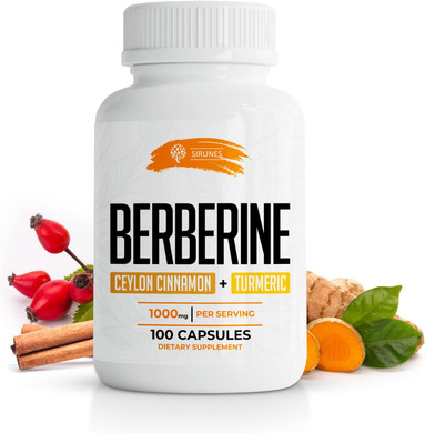Sirunes Berberine100 Capsules Ceylon Cinnamon & Turmeric - Berberine Hcl Dietary Supplement For Men And Women  Non Gmo Berberine, Immune System Booster