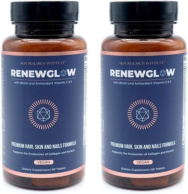 Skin Research Institute Renewglow Biotin 5000Mcg Hair Growth Supplement For Women 40 Plus - Gotu Kola Vitamin E, C Zinc For Healthy Hair, Skin And Nails  With 27 Beauty Enhancing Nutrients