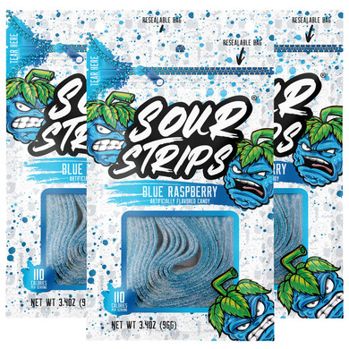 Sour Strips Flavored Sour Candy Strips, Deliciously Sour Chewy Candy Belts, Vegetarian Candies, 3 Pack (Tropical Mango (3-Pack))