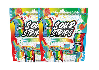 Sour Strips Flavored Sour Candy Strips, Deliciously Sour Chewy Candy Belts, Vegetarian Candies, Party Pack 2-Pack (Rainbow Party Pack)