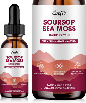 Soursop Graviola Liquid Drop  Soursop Bitters Liquid Drops With Sea Moss, Turmeric & Vitamins B6 C Zinc For Cell Support, Antioxidant, Relaxation & Immune Boost, Passion Fruit Flavor,2 Fl Oz