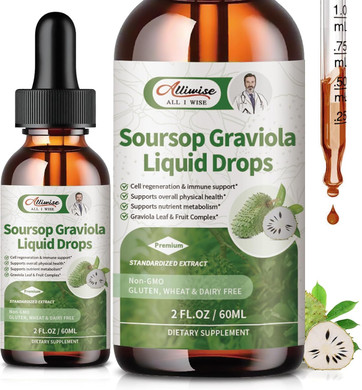 Soursop Graviola Liquid Drop, High Absorption Form Soursop Leaves & Fruit Complex, For Cell Regeneration & Immune Support & Digestive Bitters - Vegan Sour Sop Bitters Liquid - 2 Fl Oz