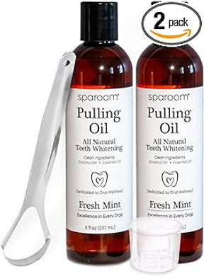 Sparoom Oil Pulling For Teeth And Gums  Coconut Oil Pulling For Teeth With Tongue Scraper, Fresh Mint Flavor, Natural Mouthwash Alternative For Gum Health, Oral Hygiene, And Breath Support, 8 Fl Oz