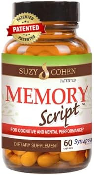 Suzy Cohen Memory Script With Lions Mane, Phosphatidylserine, Green Tea Extract And Ginkgo - Brain Support Supplement For Focus - Nootropic Capsules For Cognition, Faster Recall And Mood
