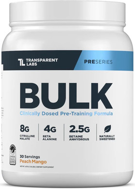 Transparent Labs Bulk Pre Workout Powder - Naturally Sweetened Advanced Pre-Workout Formula For Muscle Building And Strength - 30 Servings, Blue Raspberry