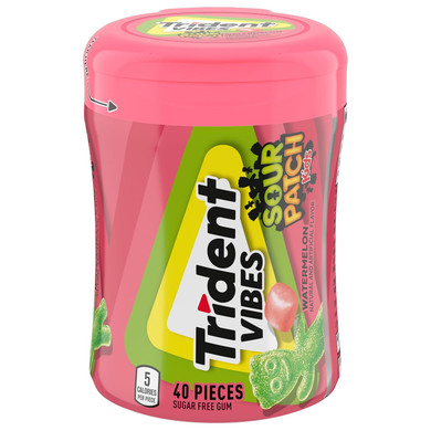 Trident Vibes Sour Patch Kids Watermelon Sugar Free Gum, 40 Piece Bottle