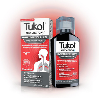 Tukol Max Action Severe Congestion & Cough Medicine For Adults  Expectorant Cough Syrup, Dm Cough Syrup, Dry Cough Cold And Sore Throat Medicine, Chest Decongestant,12+ Years, 6 Fl Oz