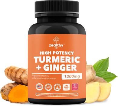 Turmeric + Ginger Capsules 1200Mg | Joint Comfort, Inflammation Support & Digestive Health* | 180 Count | Zealthy Life High Potency Turmeric Ginger Supplement | 1200Mg