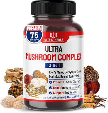 Ultra Mushroom Supplement Complex W Lion'S Mane Cordyceps Maitake - 8 In 1 Mushroom Brain Supplements For Enhanced Clarity And Focus | 150 Capsules