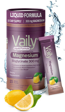 Vaily® Liquid Magnesium Supplement 300 Mg - Enhanced Absorption, Heart & Bone Health - Helps Calm Restful Sleep - Liquid Magnesium Bisglycinate For Adults - Lemon Flavor,15Pk