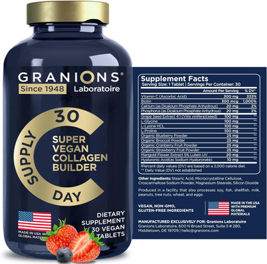 Vegan Collagen Supplements For Women And Men - Plant Based Collagen Boost Tablets - Beauty Booster Vegan Biotin, Hyaluronic Acid, Amino Acids, Organic Collagen Peptides - 30 Collagen Vegan Pills